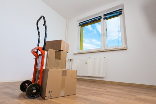 Household items being organized for mobile storage in Eastfinchley